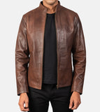Brown leather biker  jacket