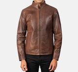 Brown leather biker  jacket