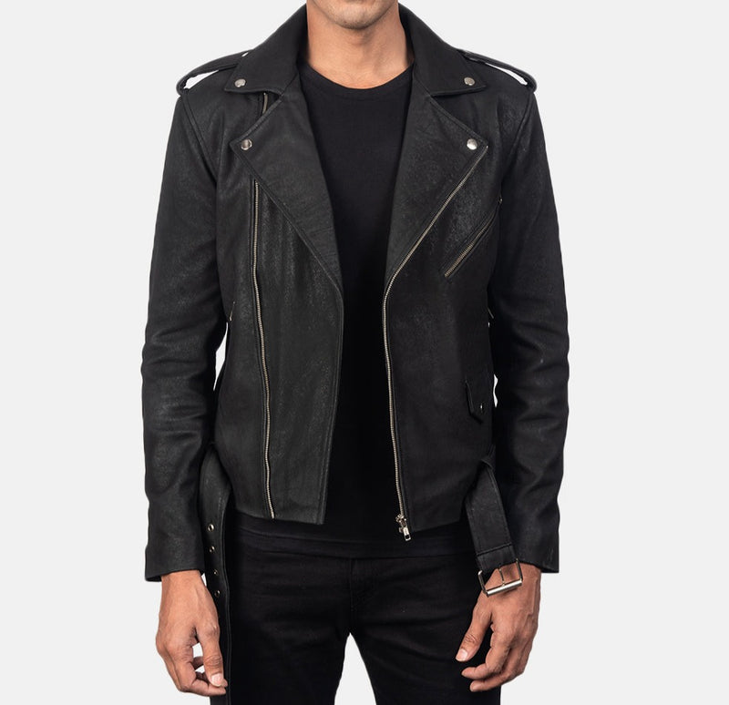 Distressed leather jacket