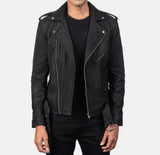 Distressed leather jacket