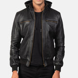 BOMBER-2411 Mush Black Leather Bomber Jacket