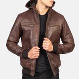 Brown Leather Bomber Jacket