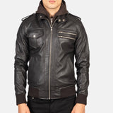 Brown Hooded Leather Bomber Jacket