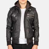 Brown Hooded Leather Bomber Jacket