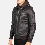 Brown Hooded Leather Bomber Jacket