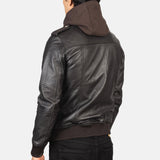 Brown Hooded Leather Bomber Jacket