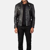 BIKER-1418 MUSH Black Leather Biker Jacket
