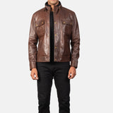 BIKER-1419 MUSH Brown Leather Biker Jacket