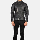 BIKER-1424 MUSH Black Leather Jacket