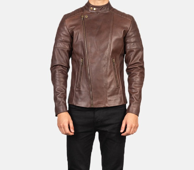 Brown Leather Biker Jacket