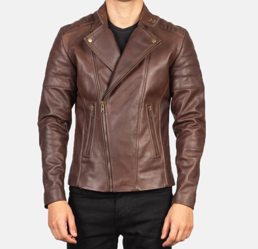 Asymmetrical Leather Biker Jacket Mens