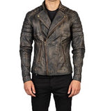 Distressed Brown Leather Biker Jacket