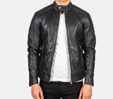 Quilted Black Leather Biker Jacket