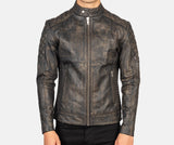 BIKER-1428 MUSH Quilted Distressed Brown Leather Biker Jacket