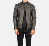 Quilted Distressed Brown Leather Biker Jacket