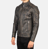 Quilted Distressed Brown Leather Biker Jacket