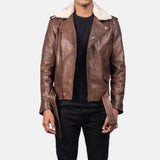 BIKER-1430 MUSH Brown Leather Biker Jacket