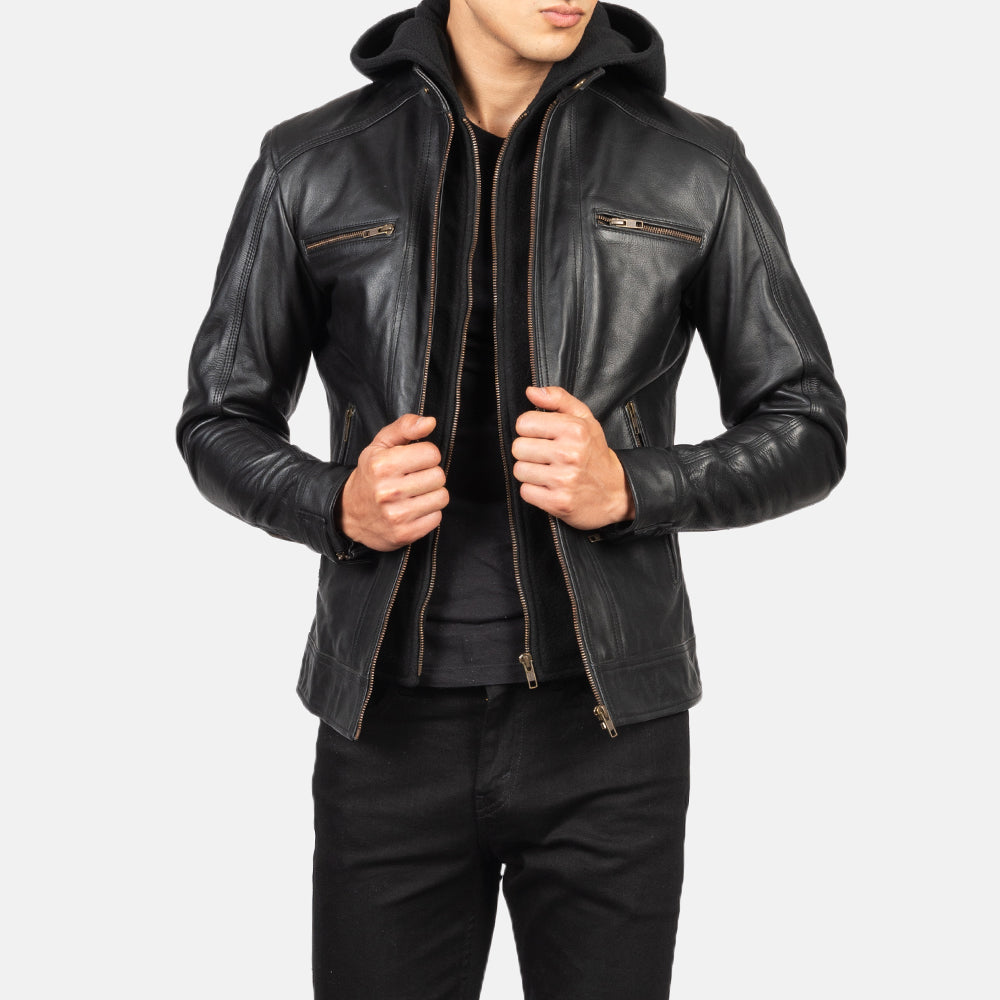  Leather Jacket with hood