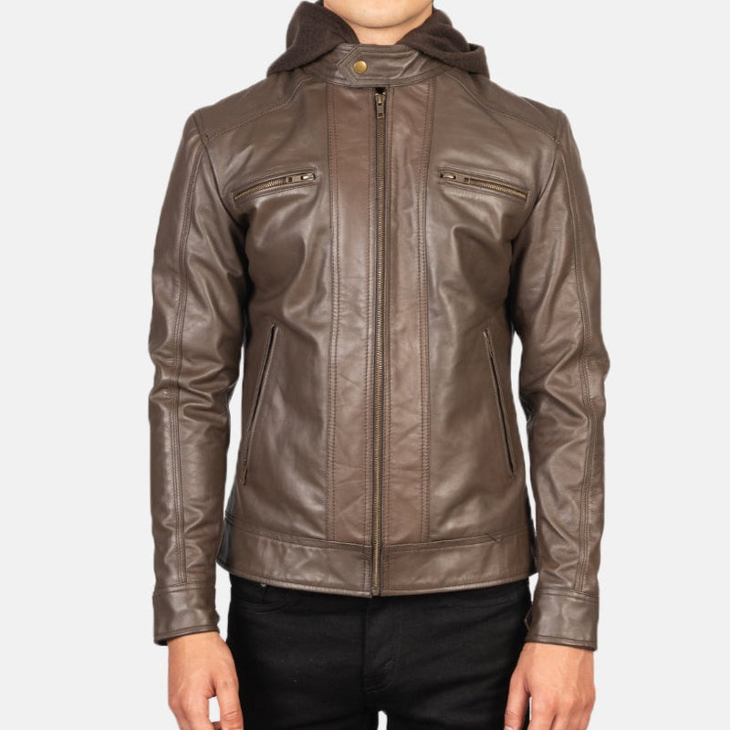 Brown Hooded Leather Jacket