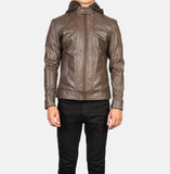 Brown Hooded Leather Biker Jacket