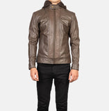 BIKER-1435 MUSH Brown Hooded Leather Biker Jacket
