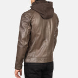 Brown Hooded Leather Biker Jacket
