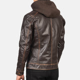 Vintage Brown Hooded Leather Biker Jacket