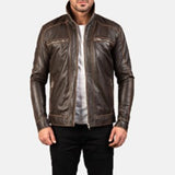 BIKER-1440 MUSH Brown Leather Biker Jacket