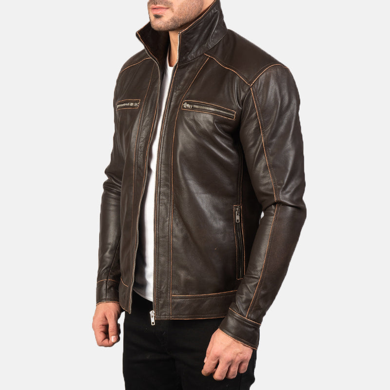 Brown Leather Biker Jacket mens