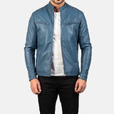 Blue Leather Biker Jacket