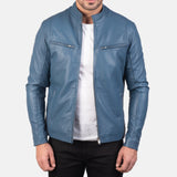 Blue Leather Biker Jacket