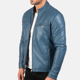 Blue Leather Biker Jacket