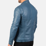 Blue Leather Biker Jacket