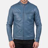 Blue Leather Biker Jacket