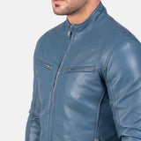 Blue Leather Biker Jacket