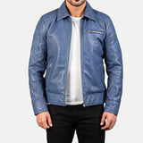 Blue Leather Biker Jacket