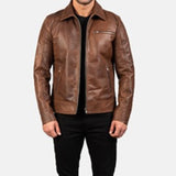 BIKER-1448 MUSH Brown Leather Biker Jacket