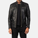 BIKER-1450 MUSH Black Leather Biker Jacket