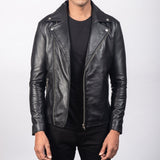BIKER-1452 MUSH Black Leather Biker Jacket