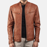 BIKER-1444 MUSH Brown Leather Biker Jacket