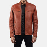 BIKER-1446 MUSH Tan Brown Leather Biker Jacket