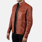 Tan Brown Leather Biker Jacket