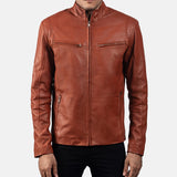 Tan Brown Leather Biker Jacket