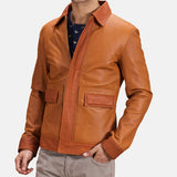 BIKER-1438 MUSH Tan Brown Leather Jacket
