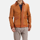  Tan Brown Leather Jacket