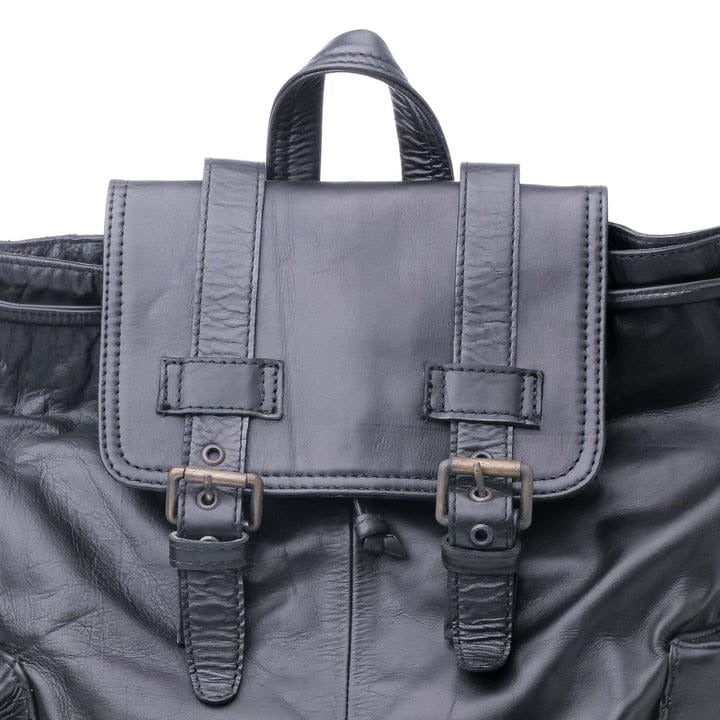 Travel Black Leather Backpack
