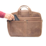 Wood Brown Leather Laptop Bag