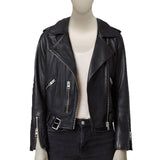Biker Women Leather Jacket with 3 Front Pockets - Leather Jacket