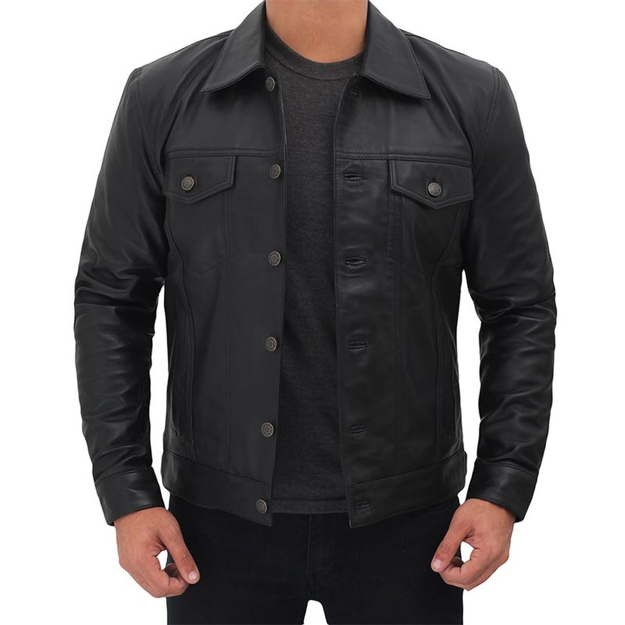 Black Genuine Leather Trucker Jacket - Leather Jacket