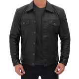 Black Genuine Leather Trucker Jacket